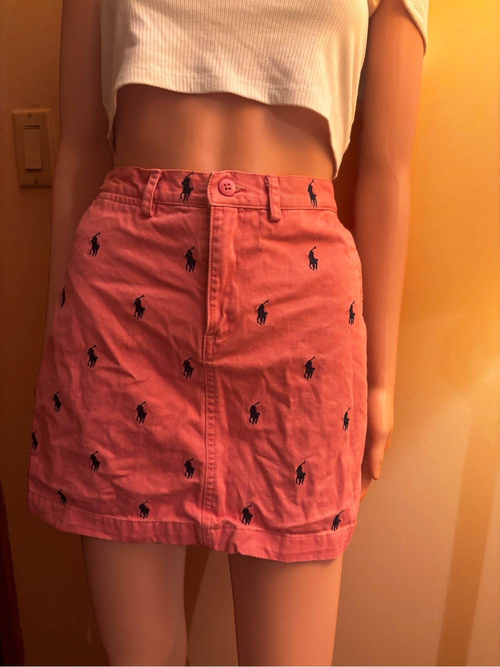 Ralph Lauren Coral Pink Polo Embroidered Mini Skirt